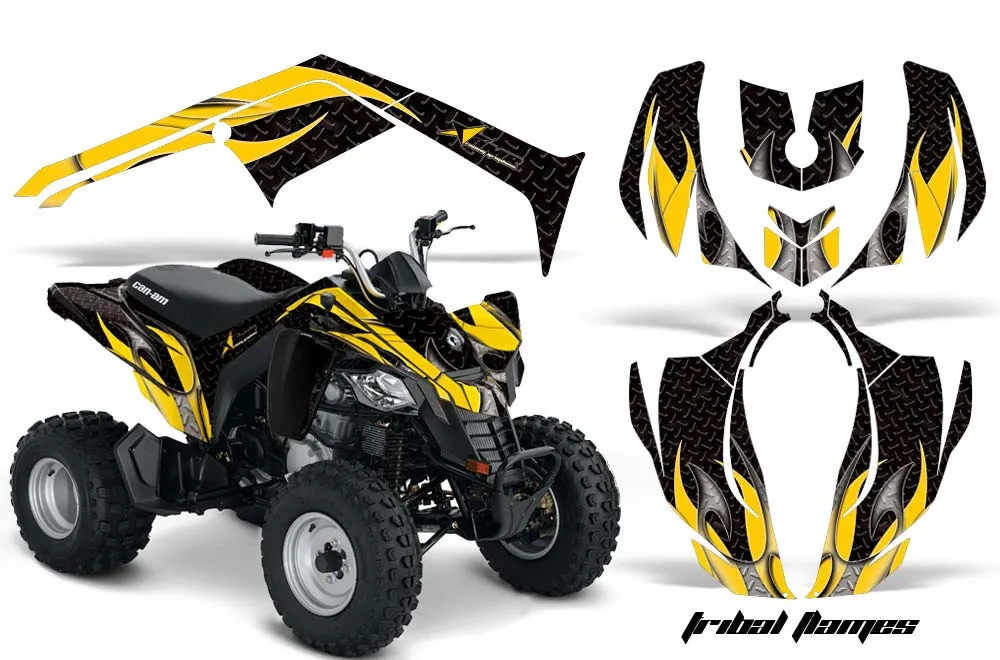 Can Am Bombardier DS250 ATV Graphic Kit - 2006-2021 Tribal Flames Yellow