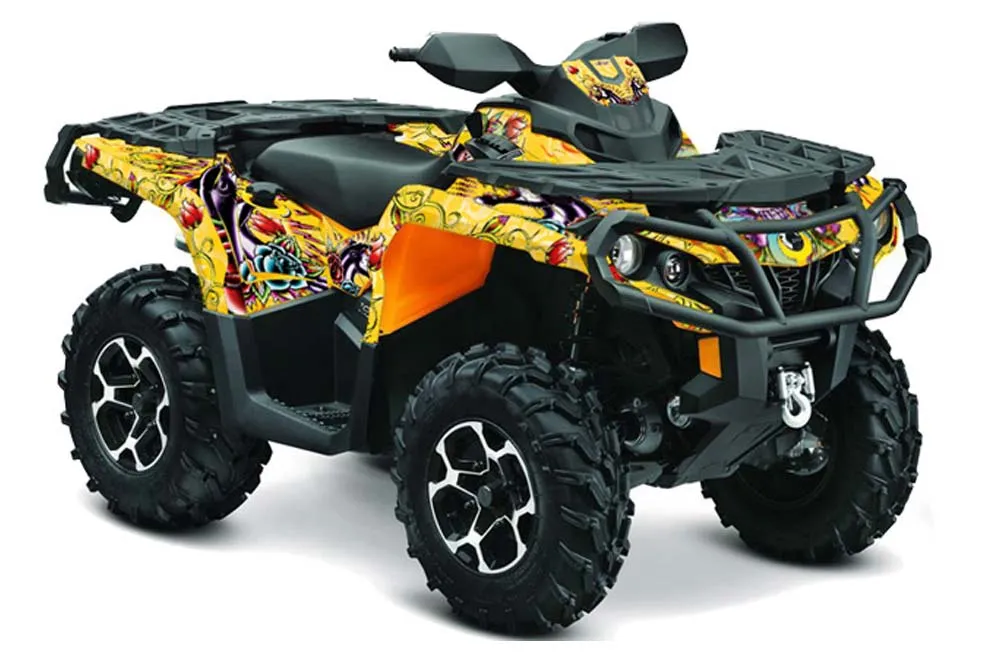 Can Am Outlander 500 / 650 / 800 / 800R / 1000 XT-P ATV Graphic Kit - 2013-2016 Ed Hardy - Love Kills Yellow