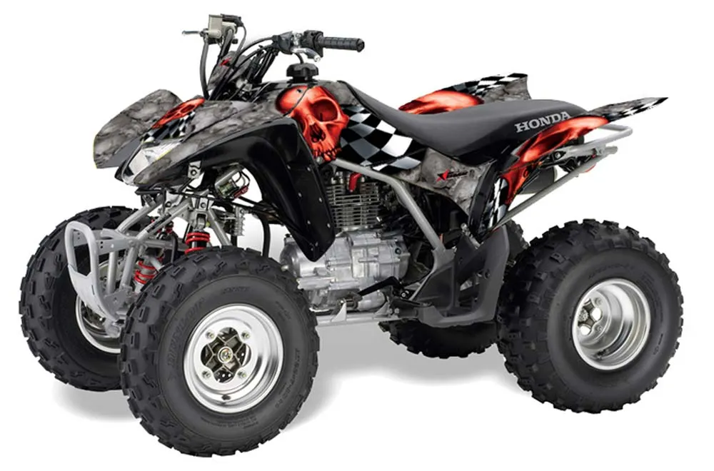 Honda TRX 250EX / 250R / 250X ATV Graphic Kit - 2006-2024 Checkered Skull Silver