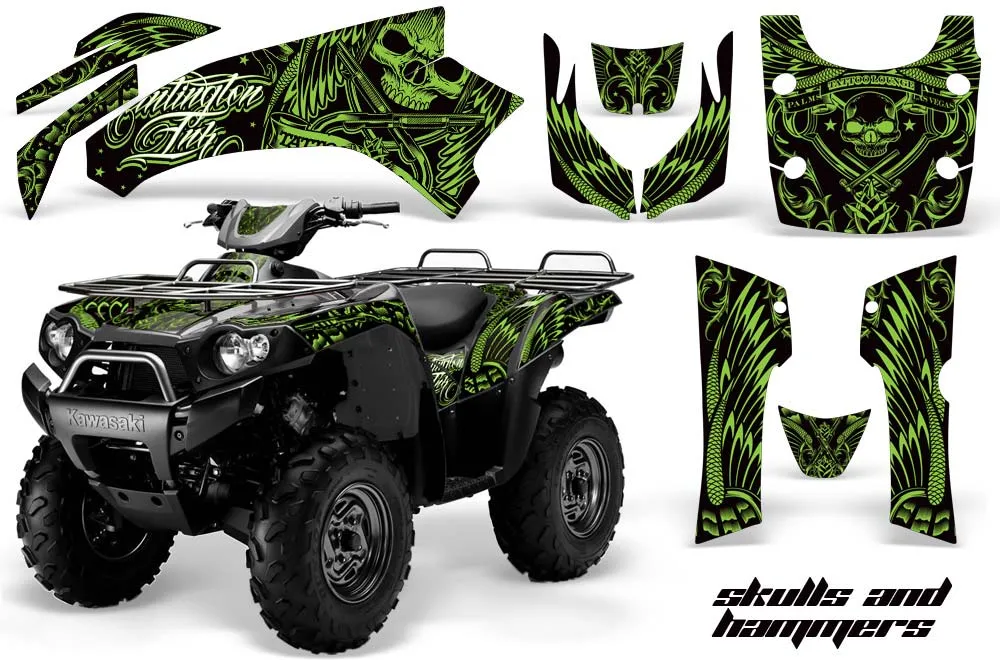 Kawasaki Brute Force 650i 4x4 ATV Graphic Kit - 2004-2012 Skulls and Hammers Green