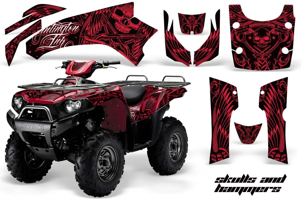 Kawasaki Brute Force 650i 4x4 ATV Graphic Kit - 2004-2012 Skulls and Hammers Red