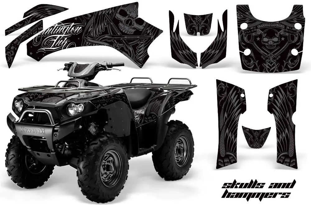 Kawasaki Brute Force 750 / 750i ATV Graphic Kit - 2005-2011 Skulls and Hammers Silver