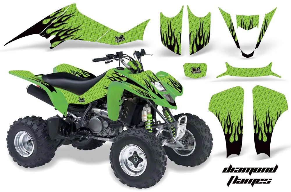 Kawasaki KFX 400 ATV Graphic Kit - 2003-2008 Diamon Flames Green
