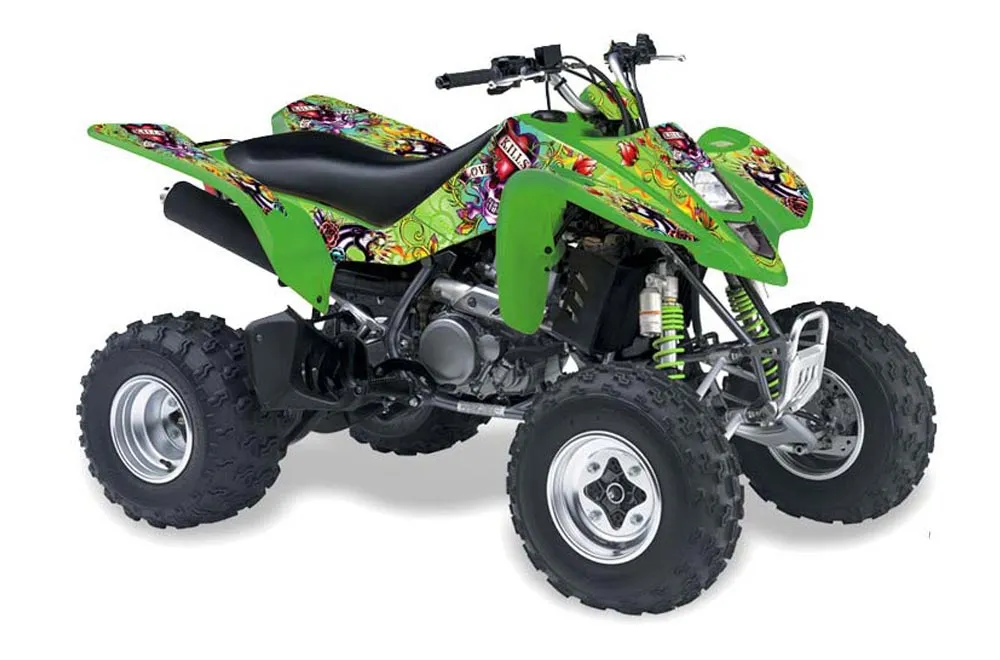 Kawasaki KFX 400 ATV Graphic Kit - 2003-2008 Ed Hardy - Love Kills Green