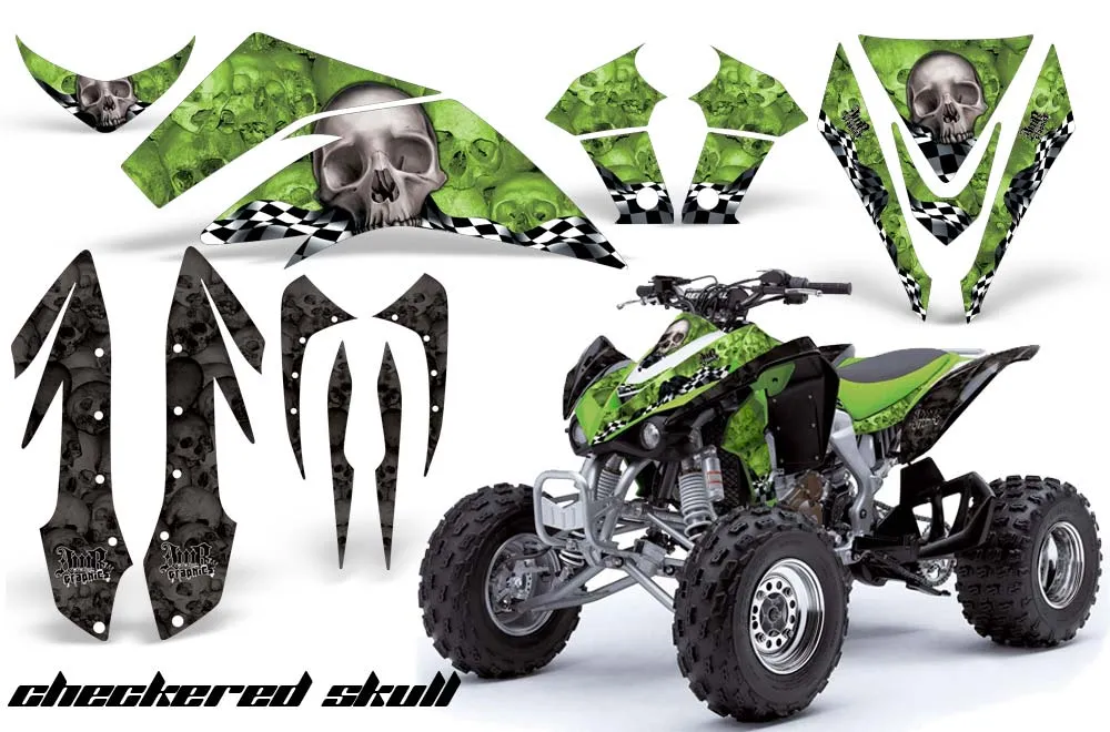 Kawasaki KFX 450 ATV Graphic Kit - 2008-2015 Checkered Skull Green