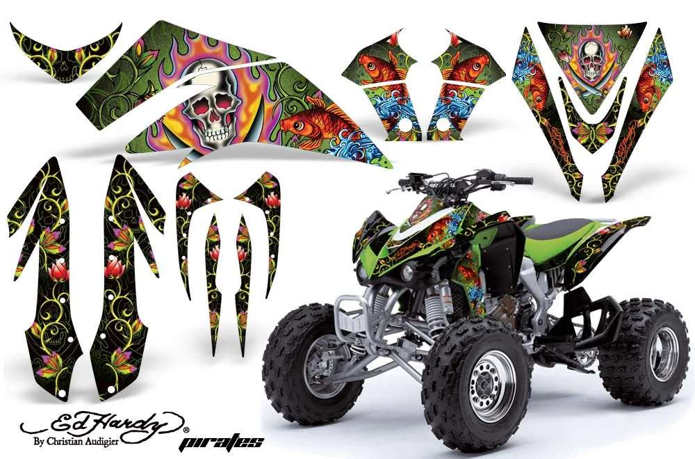 Kawasaki KFX 450 ATV Graphic Kit - 2008-2015 Ed Hardy - Pirates Green