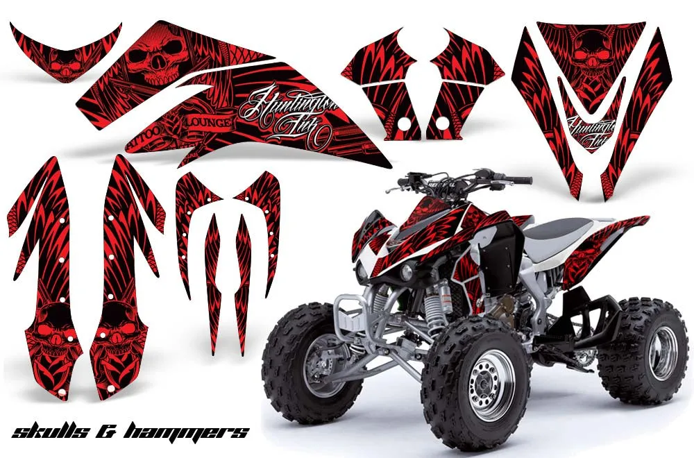 Kawasaki KFX 450 ATV Graphic Kit - 2008-2015 Skulls and Hammers Red