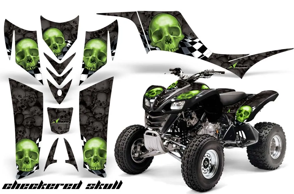 Kawasaki KFX 700 ATV Graphic Kit - 2004-2009 Checkered Skull Green
