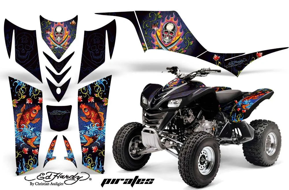 Kawasaki KFX 700 ATV Graphic Kit - 2004-2009 Ed Hardy - Pirates Blue