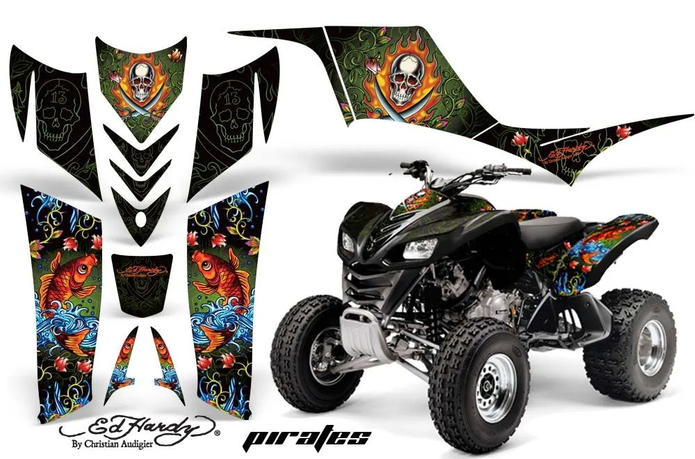 Kawasaki KFX 700 ATV Graphic Kit - 2004-2009 Ed Hardy - Pirates Green