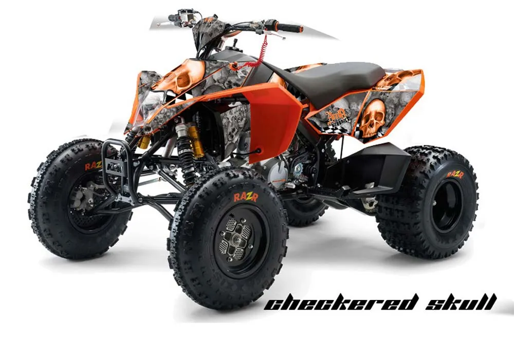 KTM 450 / 505 / 525 ATV Graphic Kit - 2008-2010 Checkered Skull Orange