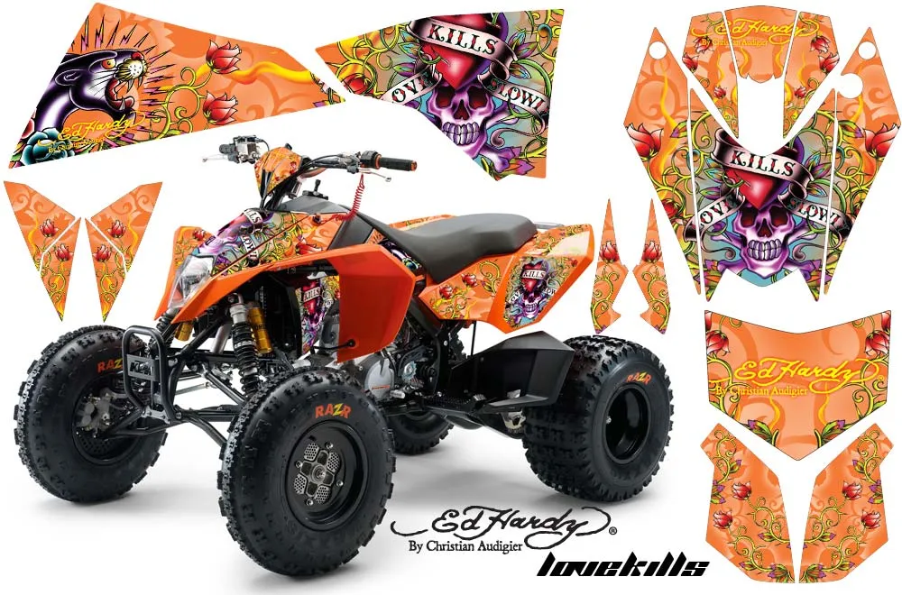 KTM 450 / 505 / 525 ATV Graphic Kit - 2008-2010 Ed Hardy - Love Kills Orange