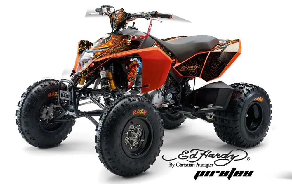 KTM 450 / 505 / 525 ATV Graphic Kit - 2008-2010 Ed Hardy - Pirates Orange
