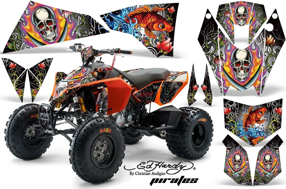 KTM 450 / 505 / 525 ATV Graphic Kit - 2008-2010 Ed Hardy - Pirates White