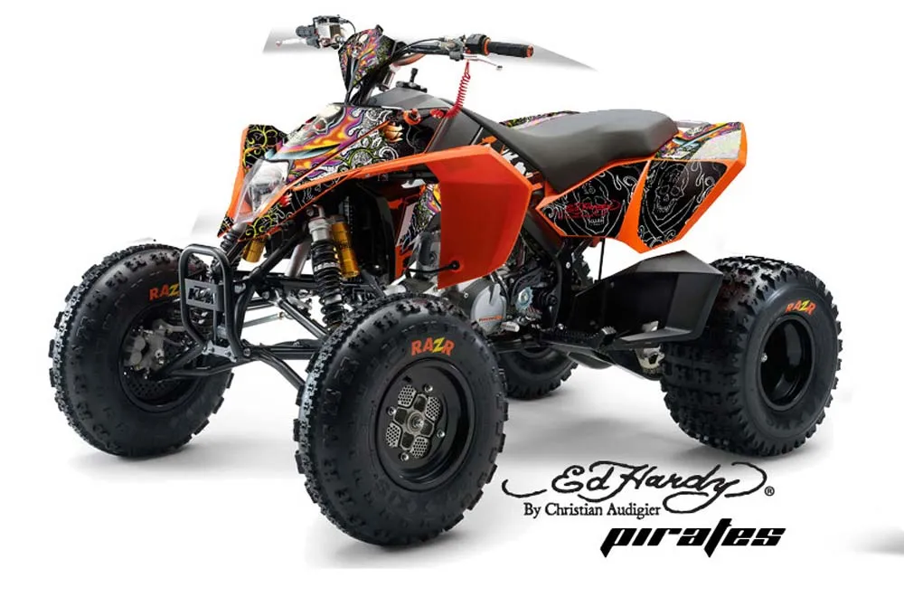 KTM 450 / 505 / 525 ATV Graphic Kit - 2008-2010 Ed Hardy - Pirates White