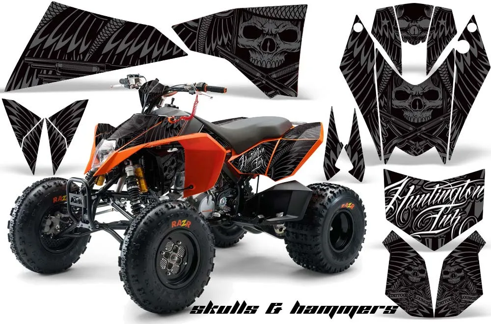 KTM 450 / 505 / 525 ATV Graphic Kit - 2008-2010 Skulls and Hammers Silver