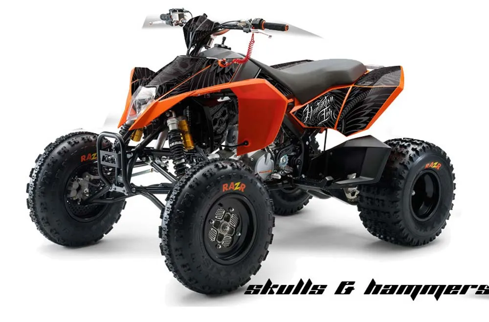 KTM 450 / 505 / 525 ATV Graphic Kit - 2008-2010 Skulls and Hammers Silver