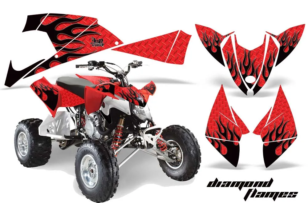 Polaris Outlaw 450 / 500 / 525 ATV Graphic Kit - 2009-2012 Diamond Flames Red
