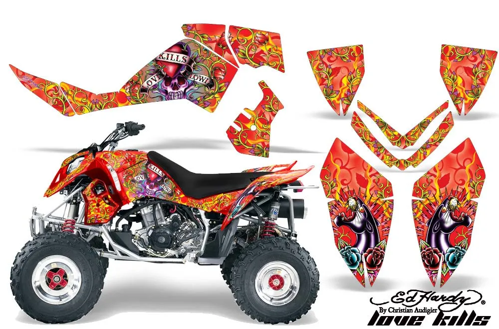Polaris Outlaw 450 / 500 / 525 ATV Graphic Kit - 2006-2008 Ed Hardy - Love Kills Red