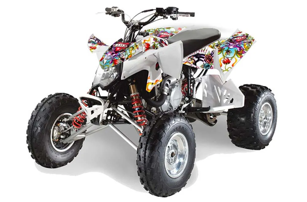 Polaris Outlaw 450 / 500 / 525 ATV Graphic Kit - 2009-2012 Ed Hardy - Love Kills White