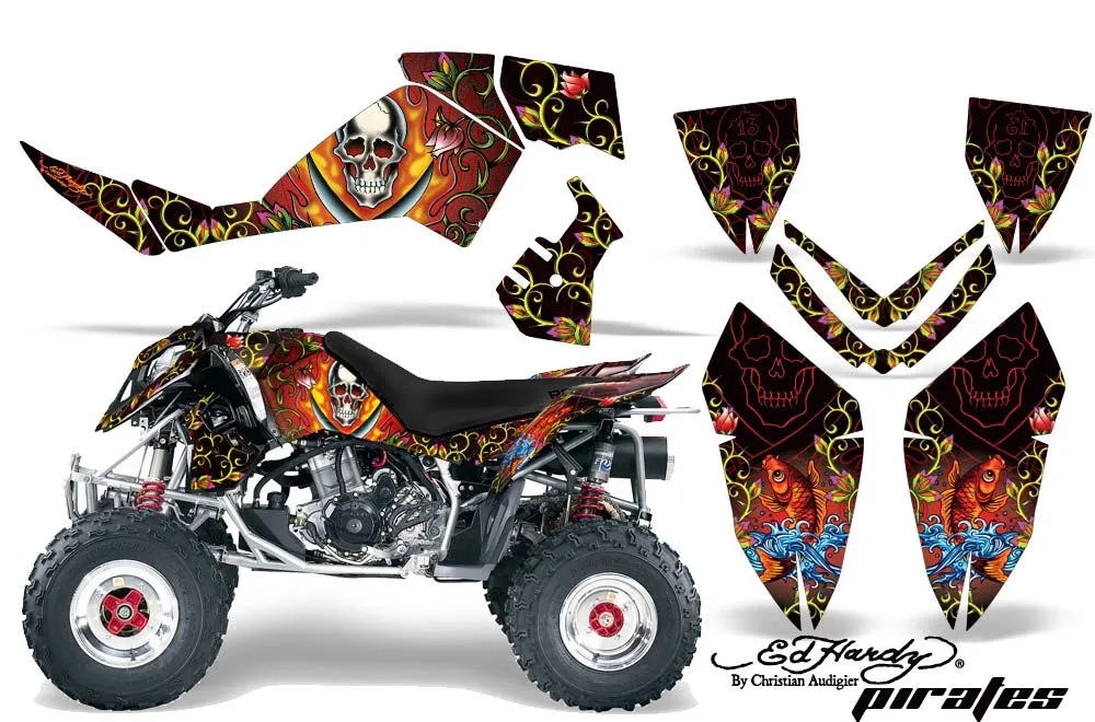 Polaris Outlaw 450 / 500 / 525 ATV Graphic Kit - 2006-2008 Ed Hardy - Pirate Red