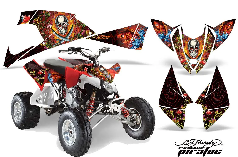 Polaris Outlaw 450 / 500 / 525 ATV Graphic Kit - 2009-2012 Ed Hardy - Pirates Red