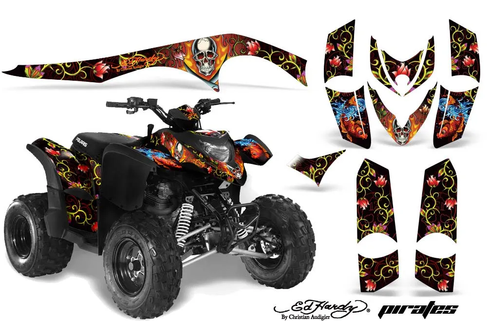 Polaris Phoenix 200 ATV Graphic Kit - 2005-2023 Ed Hardy - Pirates Red