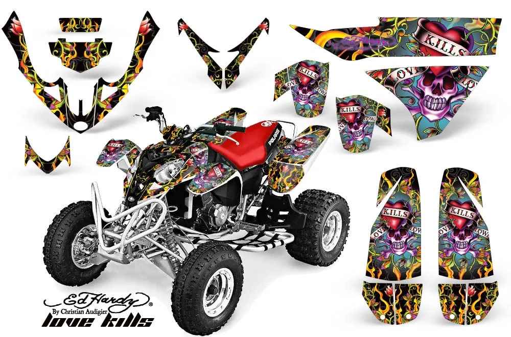 Polaris Predator 500 ATV Graphic Kit - 2002-2011 Ed Hardy - Love Kills Black