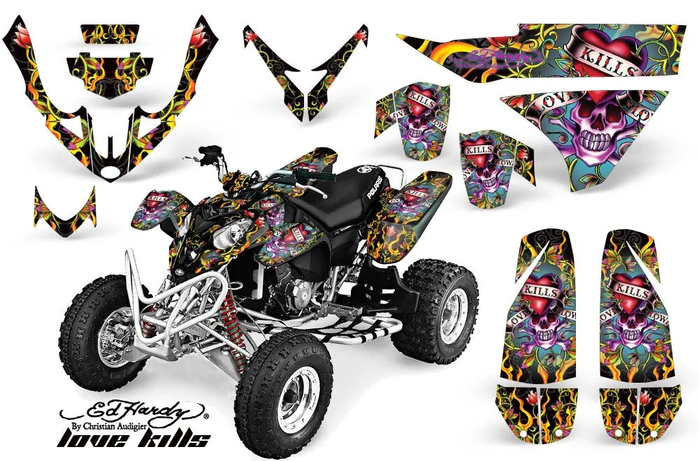 Polaris Predator 500 ATV Graphic Kit - 2002-2011 Ed Hardy - Love Kills Black