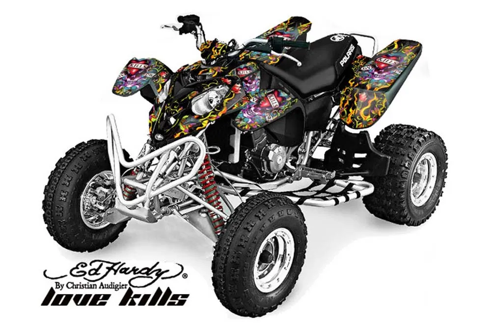 Polaris Predator 500 ATV Graphic Kit - 2002-2011 Ed Hardy - Love Kills Black