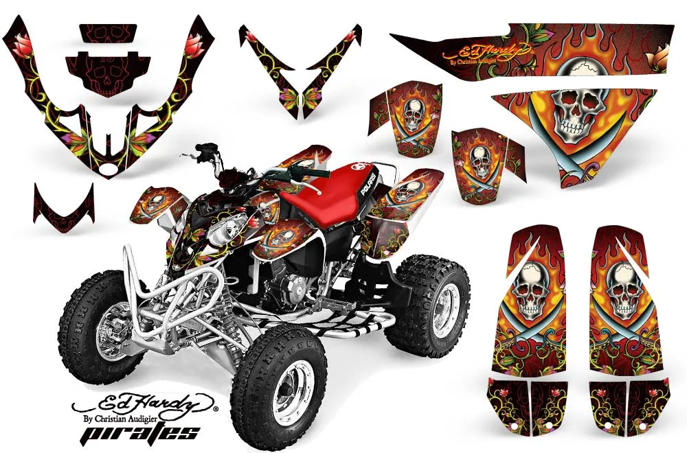 Polaris Predator 500 ATV Graphic Kit - 2002-2011 Ed Hardy - Pirates Red