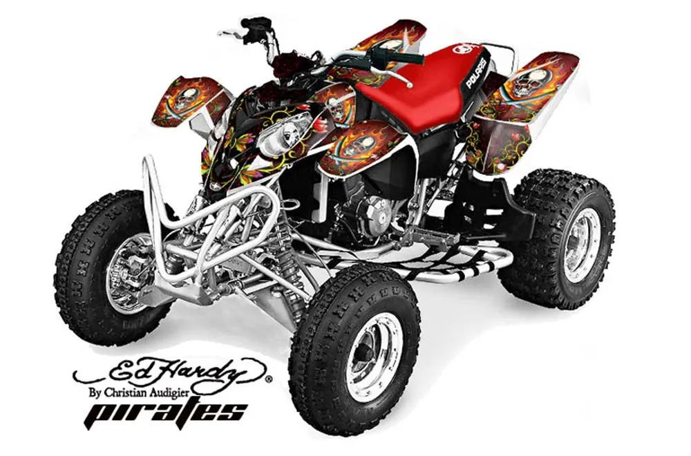 Polaris Predator 500 ATV Graphic Kit - 2002-2011 Ed Hardy - Pirates Red
