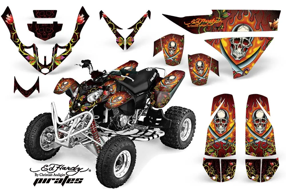 Polaris Predator 500 ATV Graphic Kit - 2002-2011 Ed Hardy - Pirates Red