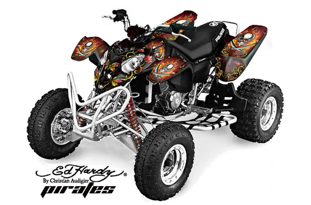 Polaris Predator 500 ATV Graphic Kit - 2002-2011 Ed Hardy - Pirates Red