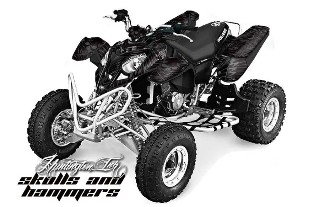 Polaris Predator 500 ATV Graphic Kit - 2002-2011 Skulls and Hammers Silver