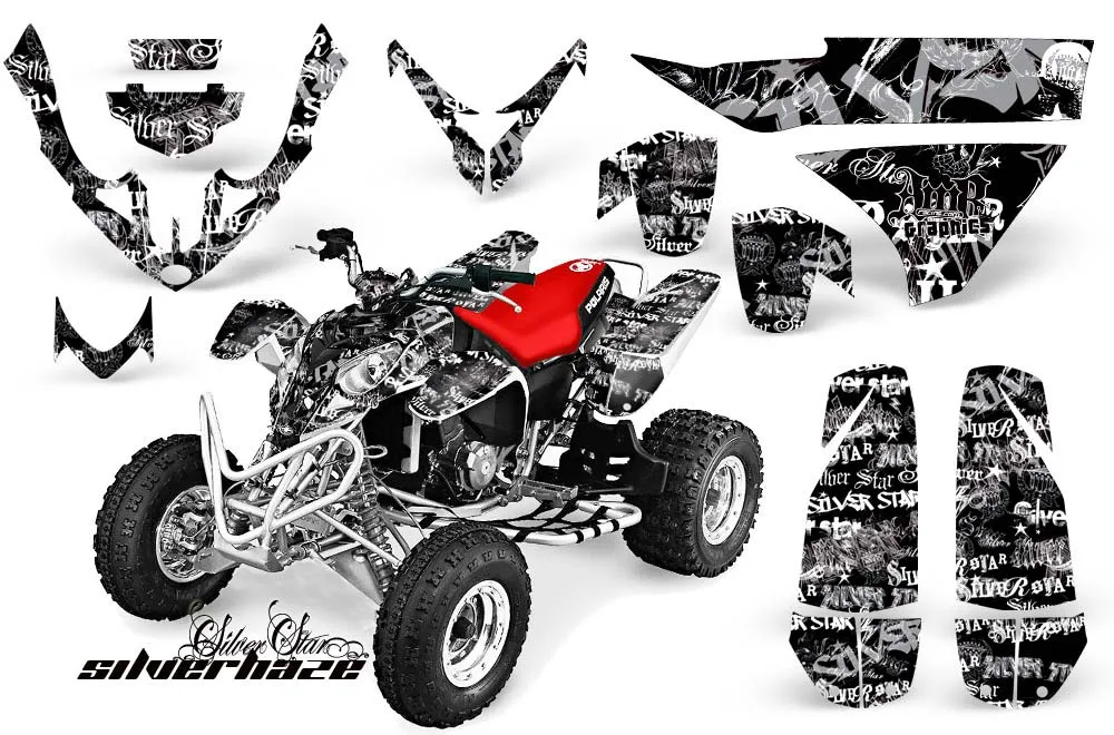 Polaris Predator 500 ATV Graphic Kit - 2002-2011 Silver Star - Silverhaze Black