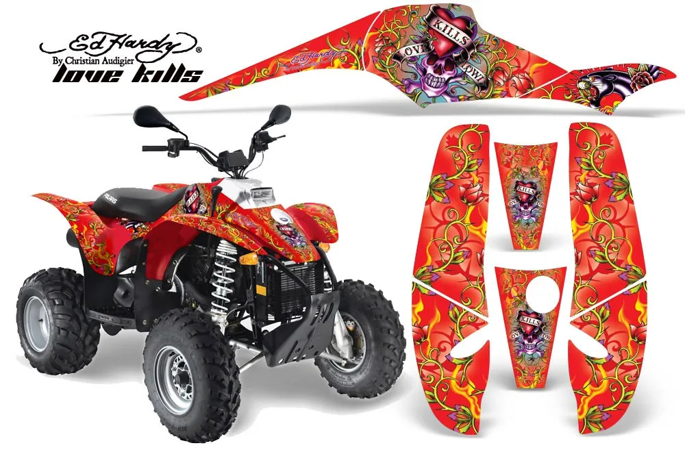 Polaris Trailblazer 350 ATV Graphic Kit - 1985-2009 Ed Hardy - Love Kills Red