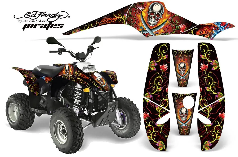 Polaris Trailblazer 350 ATV Graphic Kit - 1985-2009 Ed Hardy - Pirates Red