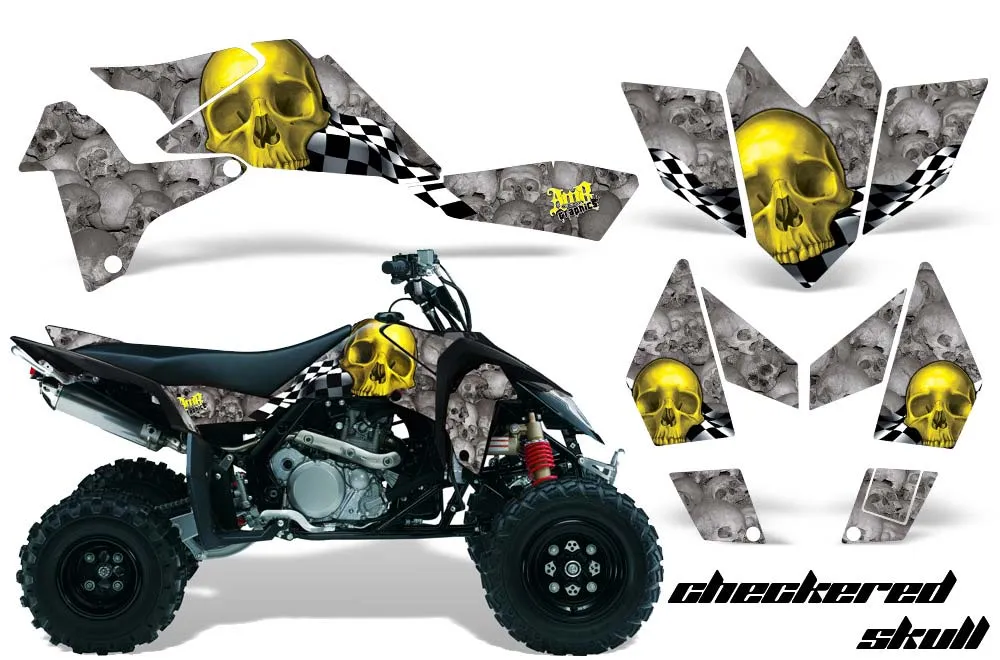 Suzuki LTR 450 ATV Graphic Kit - 2006-2009 Checkered Skull Yellow