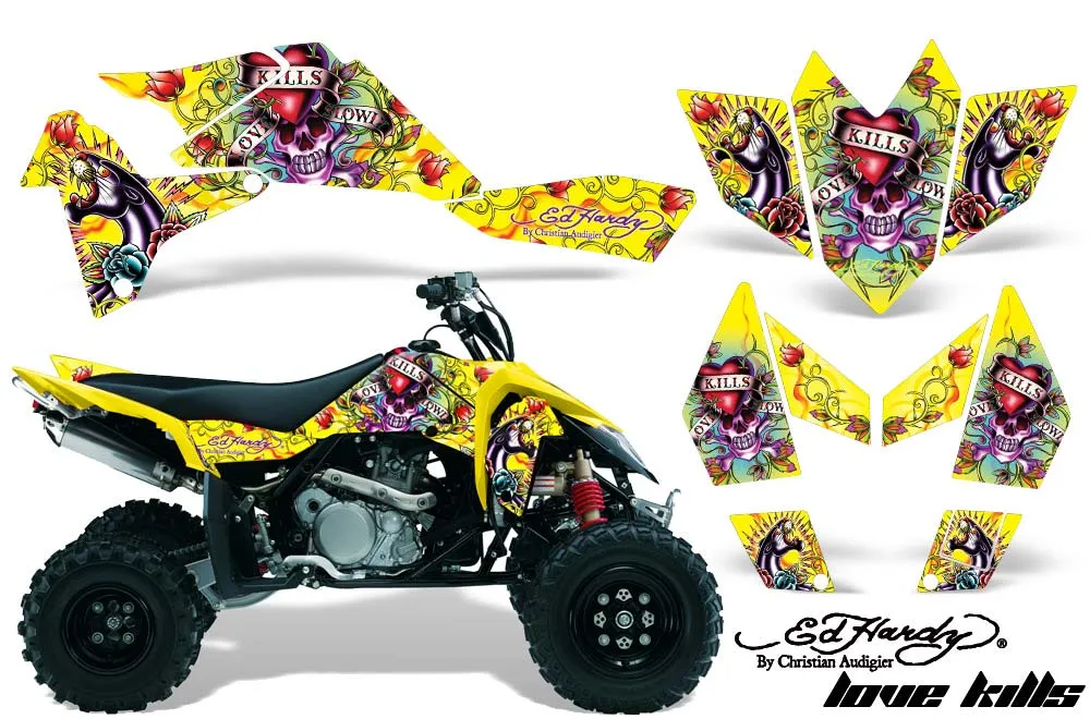 Suzuki LTR 450 ATV Graphic Kit - 2006-2009 Ed Hardy - Love Kills Yellow