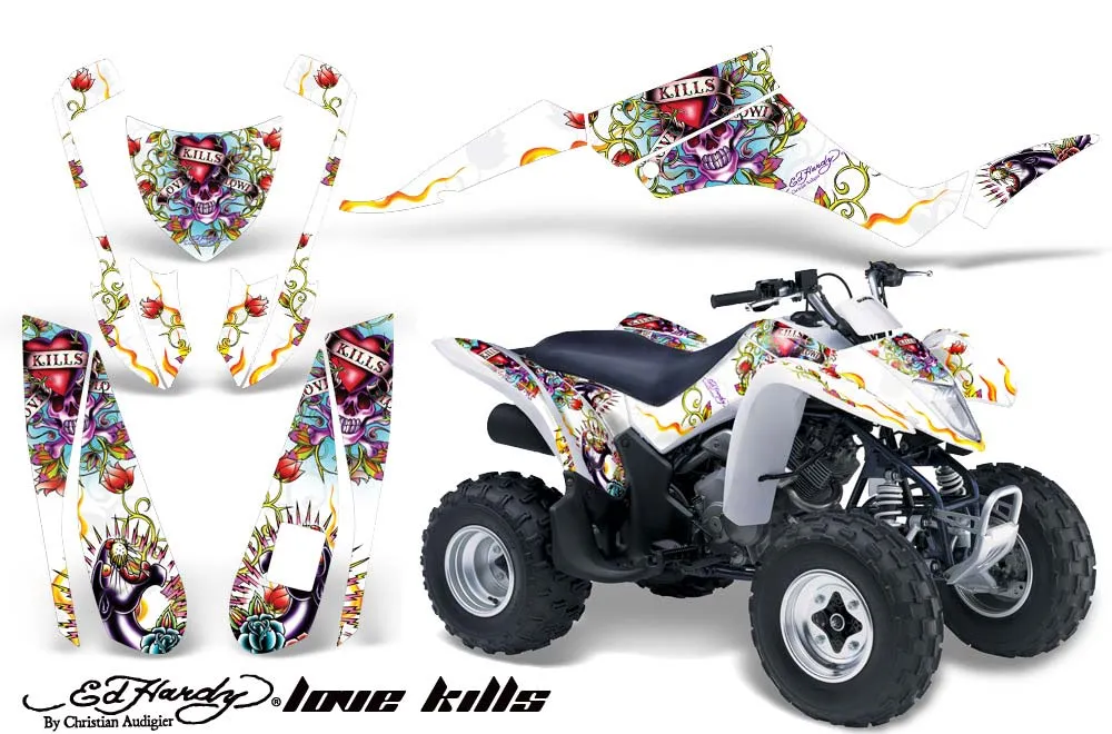 Suzuki LTZ 250 ATV Graphic Kit - 2004-2011 Ed Hardy - Love Kills White