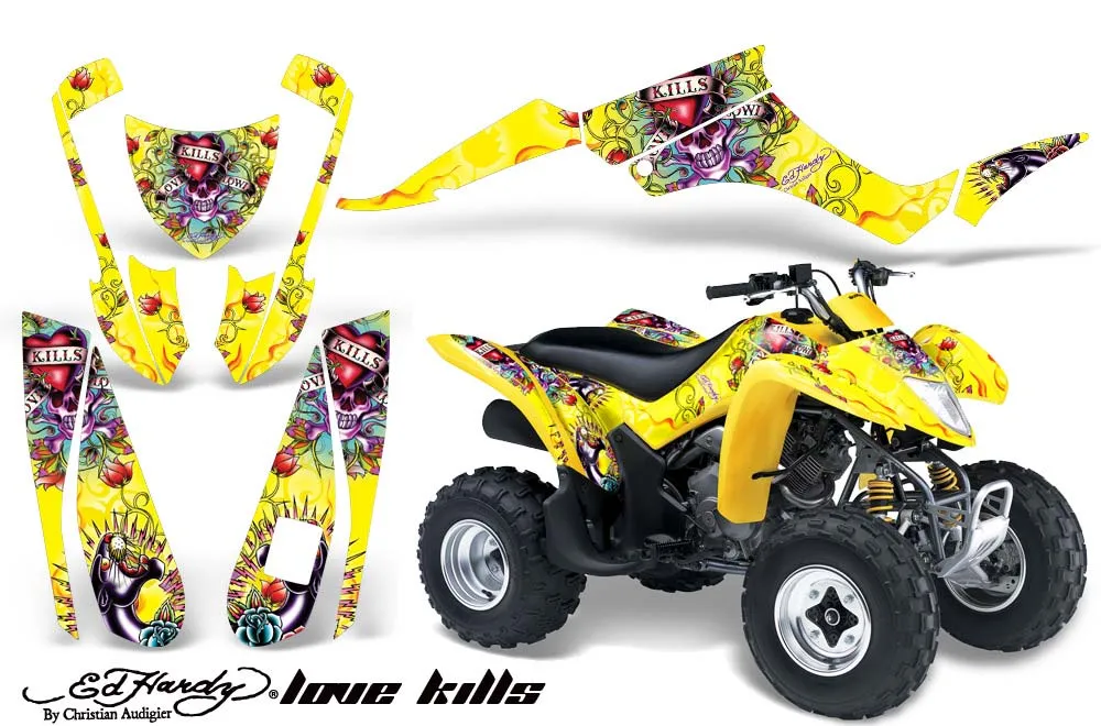 Suzuki LTZ 250 ATV Graphic Kit - 2004-2011 Ed Hardy - Love Kills Yellow