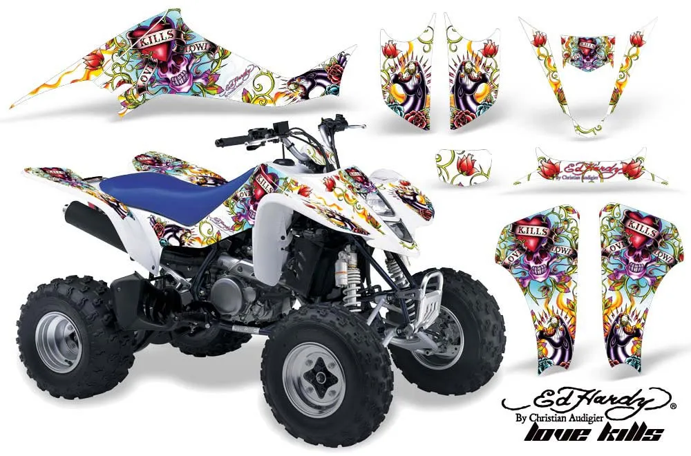 Suzuki LTZ 400 ATV Graphic Kit - 2003-2008 Ed Hardy - Love Kills White
