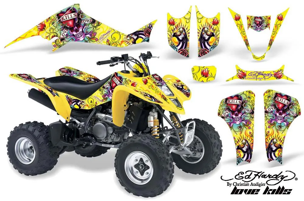 Suzuki LTZ 400 ATV Graphic Kit - 2003-2008 Ed Hardy - Love Kills Yellow