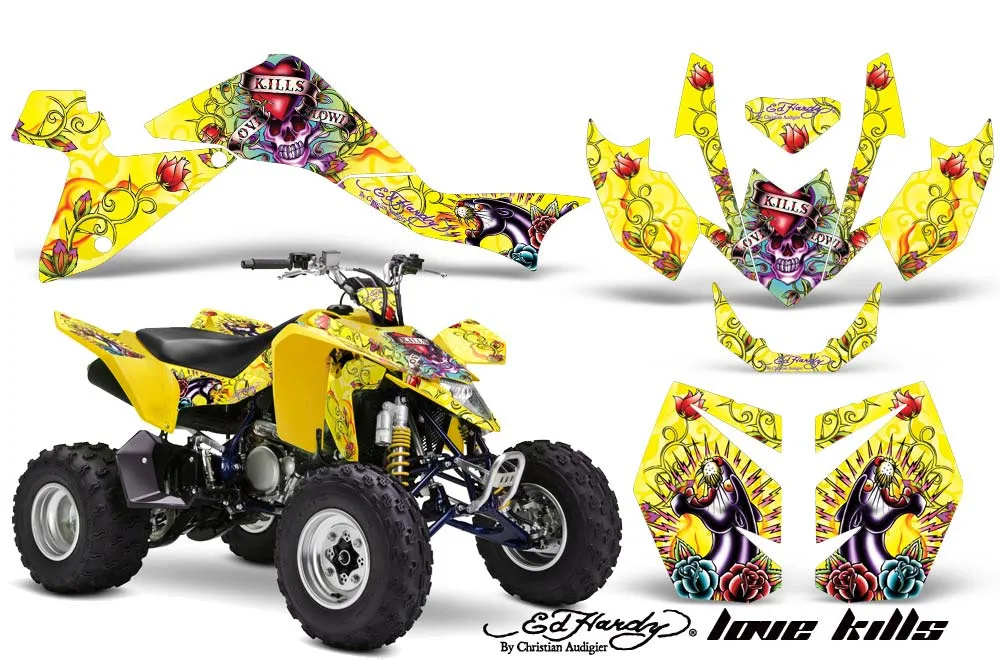 Suzuki LTZ 400 ATV Graphic Kit - 2009-2016 Ed Hardy - Love Kills Yellow