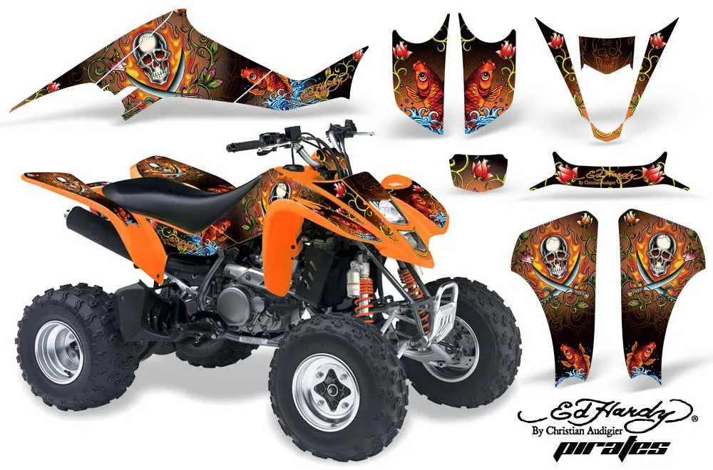 Suzuki LTZ 400 ATV Graphic Kit - 2003-2008 Ed Hardy - Pirates Orange