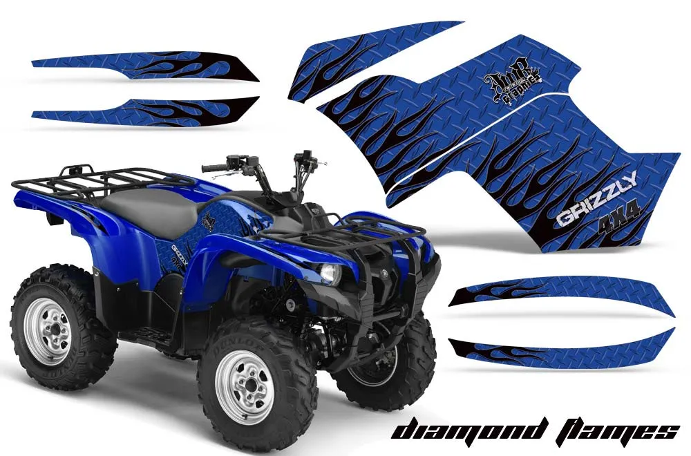 Yamaha Grizzly 700 / 550 ATV Graphic Kit - 2007-2014 Diamond Flames Blue