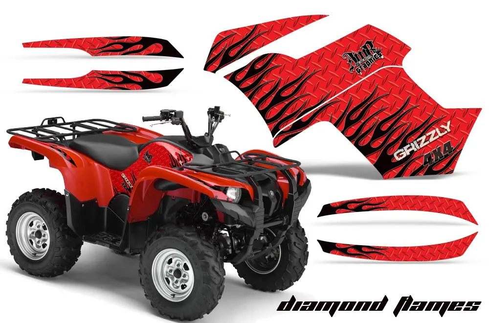 Yamaha Grizzly 700 / 550 ATV Graphic Kit - 2007-2014 Diamond Flames Red