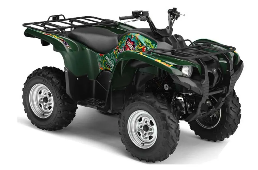 Yamaha Grizzly 700 / 550 ATV Graphic Kit - 2007-2014 Ed Hardy - Love Kills Green