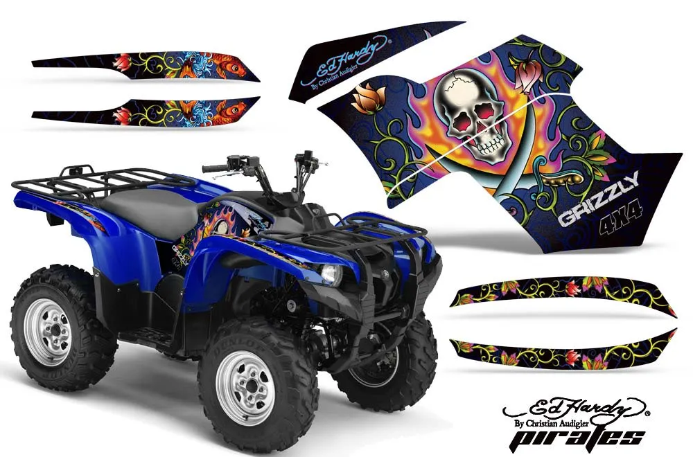 Yamaha Grizzly 700 / 550 ATV Graphic Kit - 2007-2014 Ed Hardy - Pirates Blue